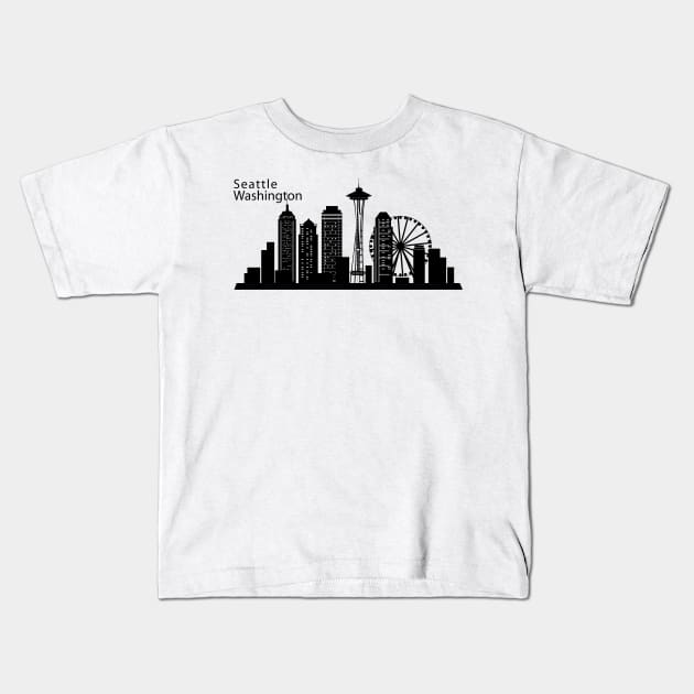 Seattle Washington skyline Kids T-Shirt by Travellers